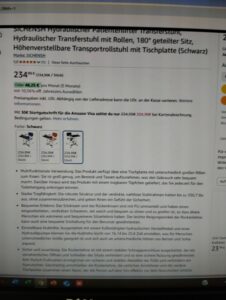 Hydraulischer Transfehrstuhl für die Pflege