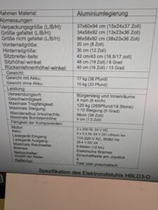 E-Foldi, faltbarer Elektrorollstuhl mit Joystick